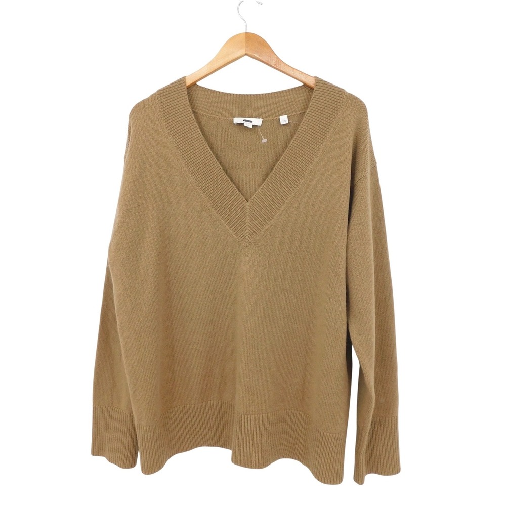 Vince Camel Wool Cashmere Blend V-Neck Sweater Tan Relaxed Fit Large